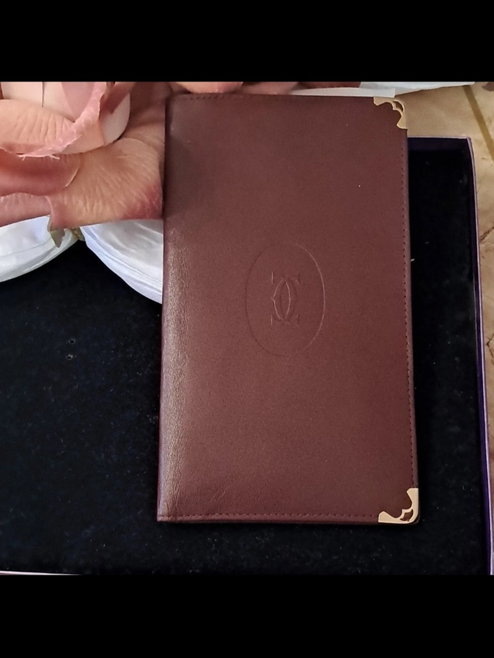 Cartier Burgundy leather long wallet  Gold Corner Accents Credit Card